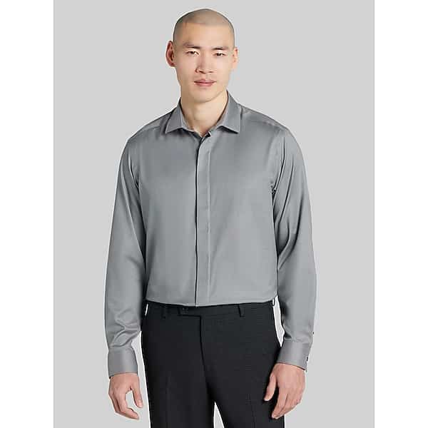 Awearness Kenneth Cole Big & Tall Men's Slim Fit Sharkskin Covered Placket Dress Shirt Charcoal - Size: 18 1/2 38/39