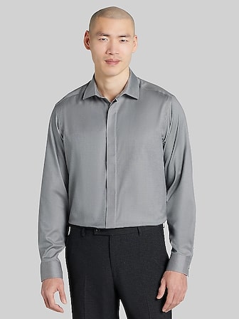 Men's Gray Solid Dress Shirts