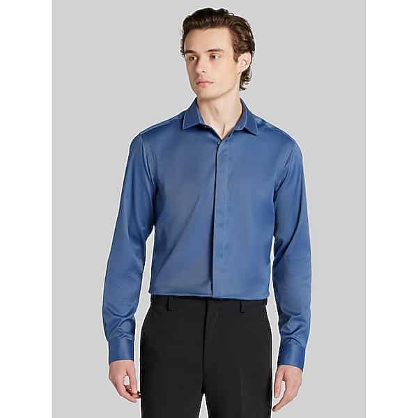 Awearness Kenneth Cole Men's Slim Fit Sharkskin Covered Placket Dress Shirt Navy - Size: 15 1/2 32/33