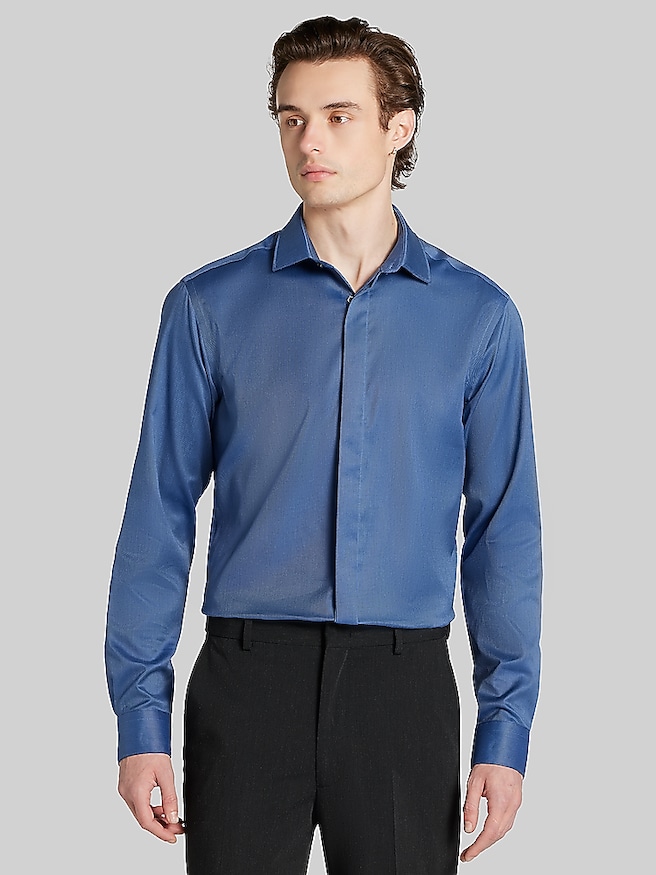 Awearness Kenneth Cole Men's Slim Fit Sharkskin Covered Placket Dress Shirt