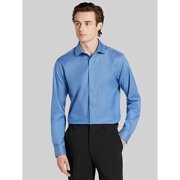 Awearness Kenneth Cole Men's Slim Fit Sharkskin Covered Placket Dress Shirt Blue - Size: 16 1/2 32/33
