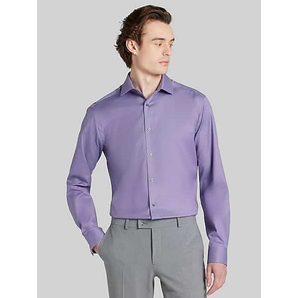Awearness Kenneth Cole Big & Tall Men's Slim Fit Sharkskin Dress Shirt Purple - Size: 20 34/35