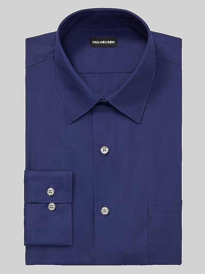 Van Heusen Athletic Solid Dress Shirt, Navy - Blue | Men's Wearhouse