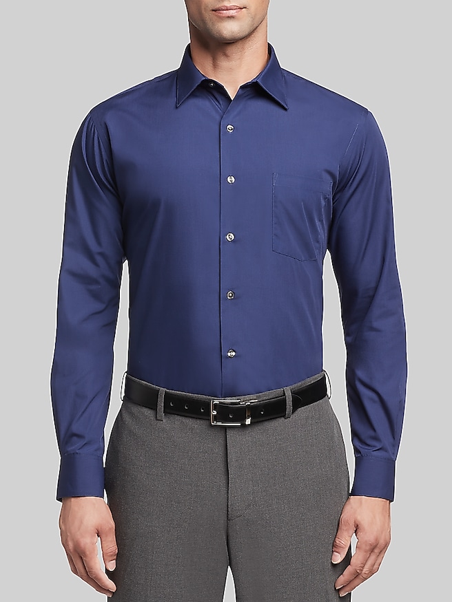 Van Heusen Men's Athletic Fit Solid Poplin Dress Shirt , Navy / Blue