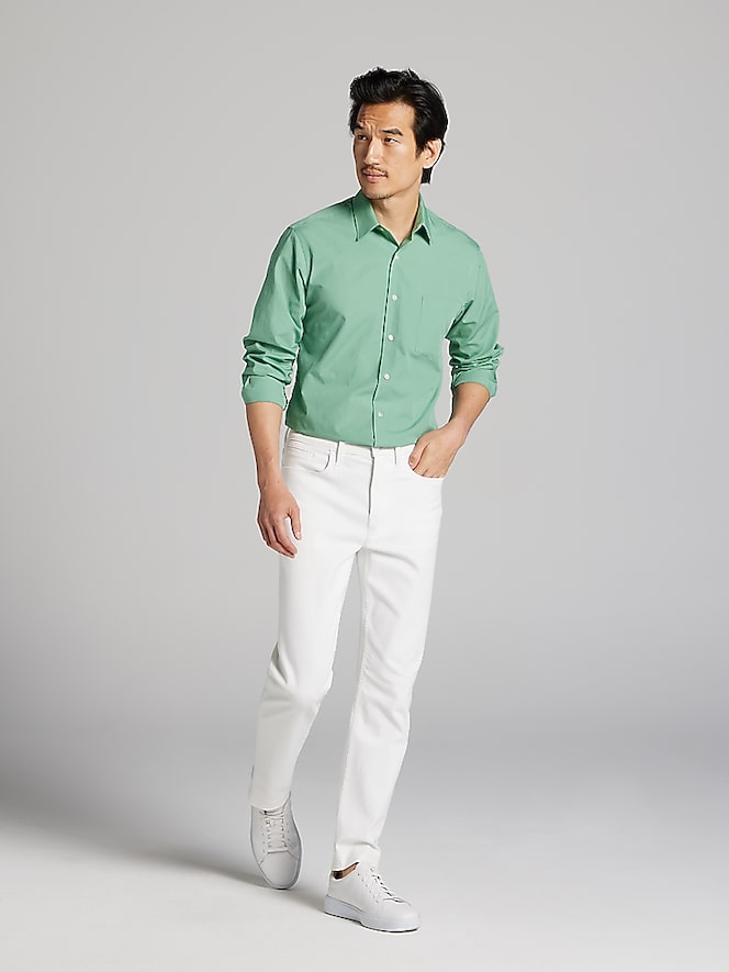 Van Heusen Athletic Fit Solid Poplin Dress Shirt, Lt Green - Image 2 of 6