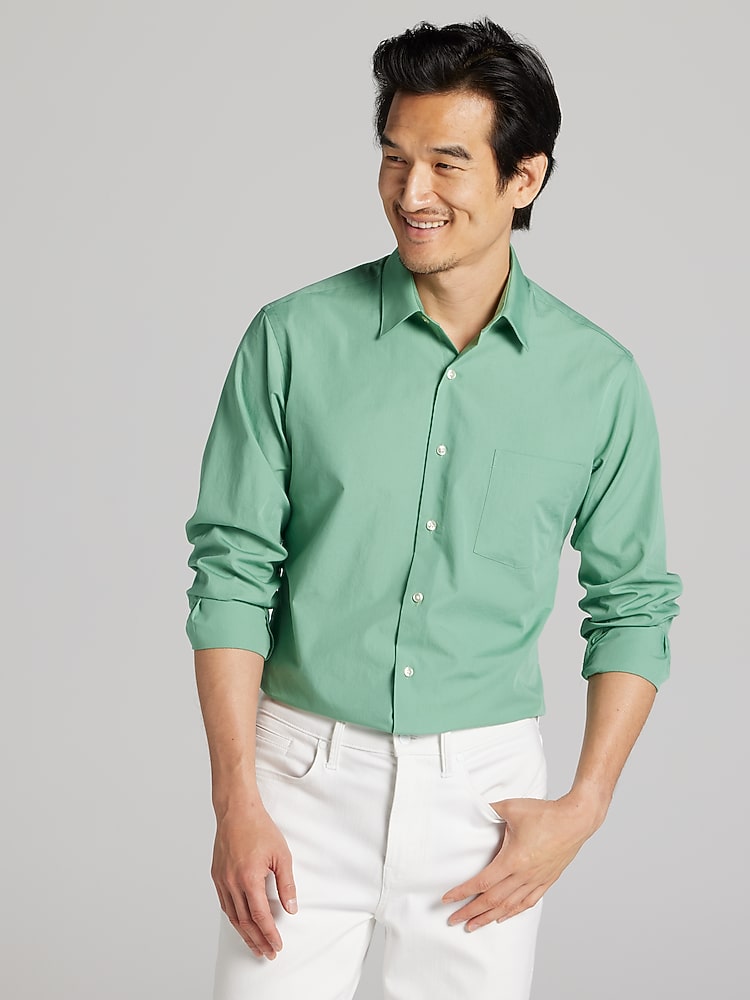 slim fit dress slacks Essential Stain Shield Short Sleeve Shirt Solid