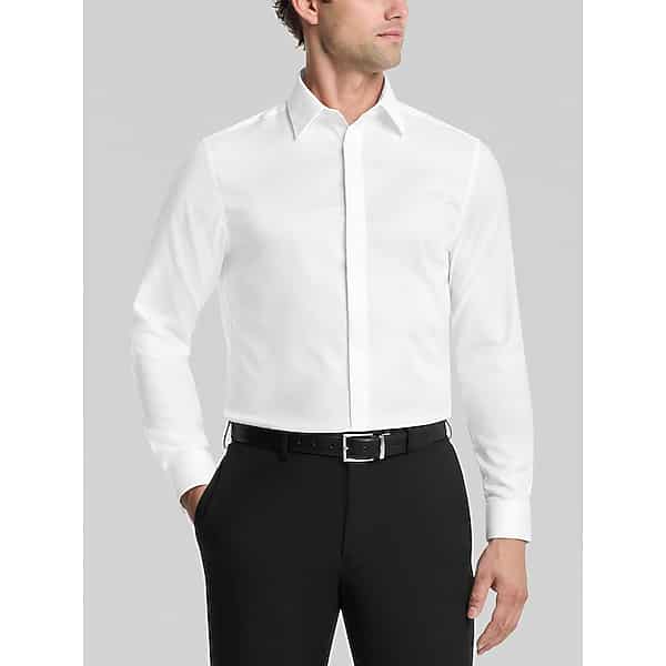 Calvin Klein Men's Slim Fit Covered Placket Formal Shirt White - Size: 17 32/33 TMW5BJ770301