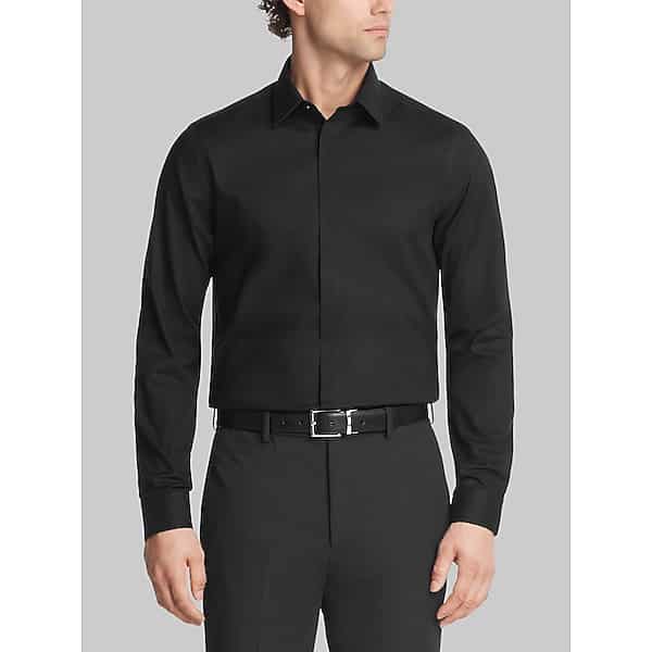 Calvin Klein Men's Slim Fit Covered Placket Formal Shirt Black - Size: 16 34/35 TMW5BJ760508