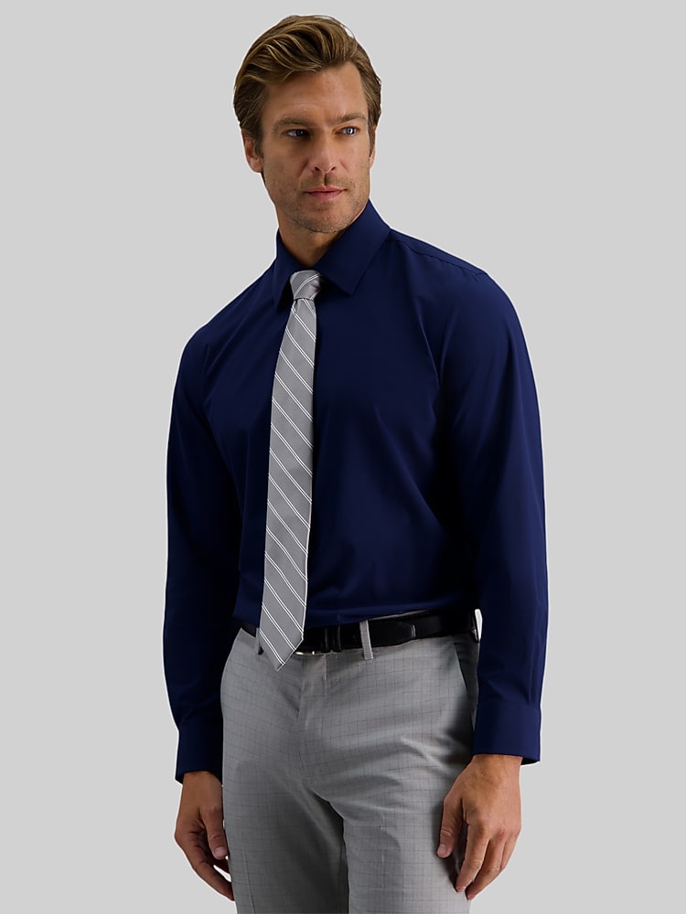 Haggar Classic Fit Solid Dress Shirt, Navy Solid - Blue