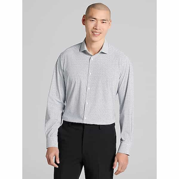Awearness Kenneth Cole Big & Tall Men's CHILLFLEX Slim Fit Check Dress Shirt Black - Size: 16 36/37
