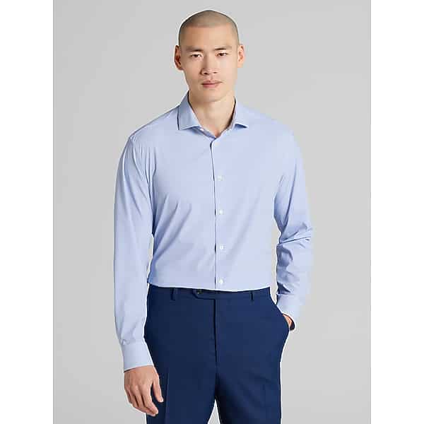 Awearness Kenneth Cole Big & Tall Men's CHILLFLEX Slim Fit Check Dress Shirt Blue - Size: 22 34/35
