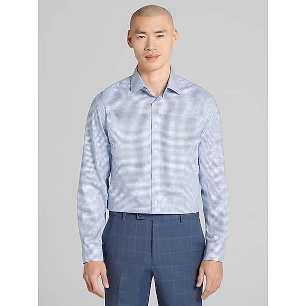 Joseph Abboud Men's Modern Fit Mini Check Spread Collar Dress Shirt Blue - Size: 16 1/2 34/35