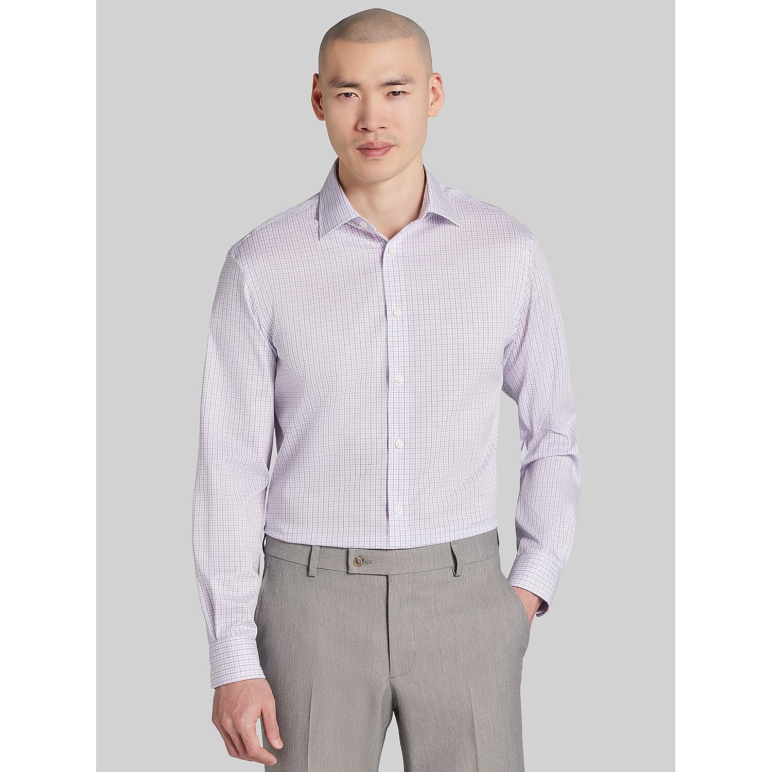 Joseph Abboud Classic Fit Double-Check Dress Shirt in Lavender Purple – 100% Cotton Men’s Long-Sleeve Spread Collar – Size 16 34/35