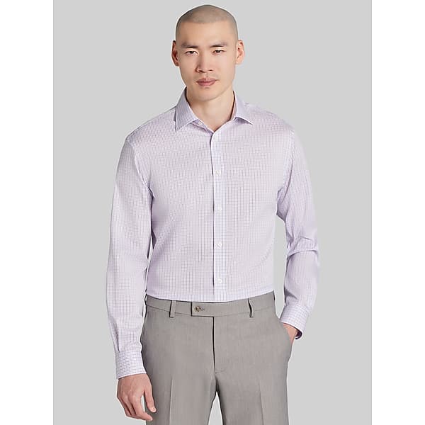 Joseph Abboud Big & Tall Men's Classic Fit Double-Check Dress Shirt Lavender - Size: 18 1/2 34/35