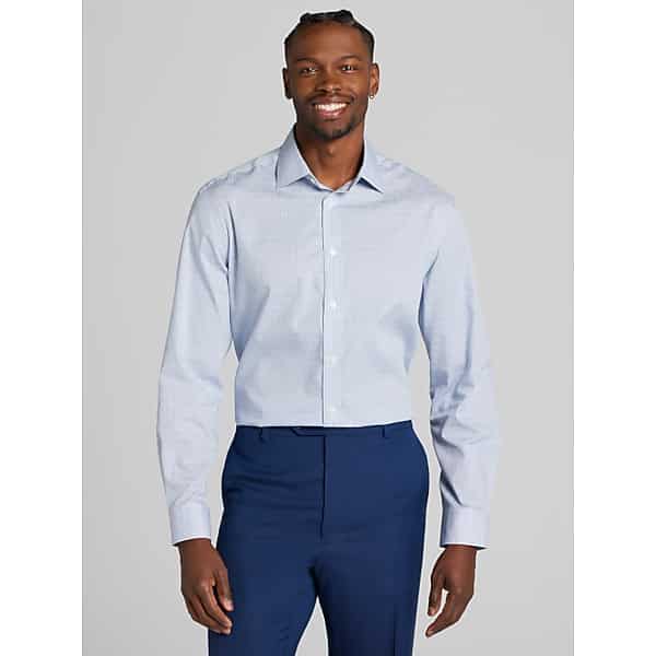 Joseph Abboud Big & Tall Men's Classic Fit Double-Check Dress Shirt Blue - Size: 18 32/33