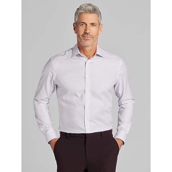 Joseph Abboud Men's Modern Fit Double-Check Dress Shirt Lavender - Size: 17 34/35