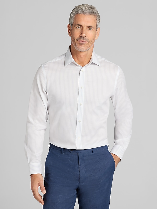 Joseph Abboud Big & Tall Men's Modern Fit Stripe Dress Shirt , White/Blue