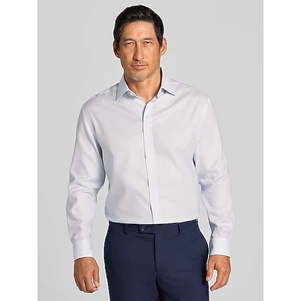 Joseph Abboud Men's Classic Fit Mini Check Spread Collar Dress Shirt Blue/White - Size: 17 34/35