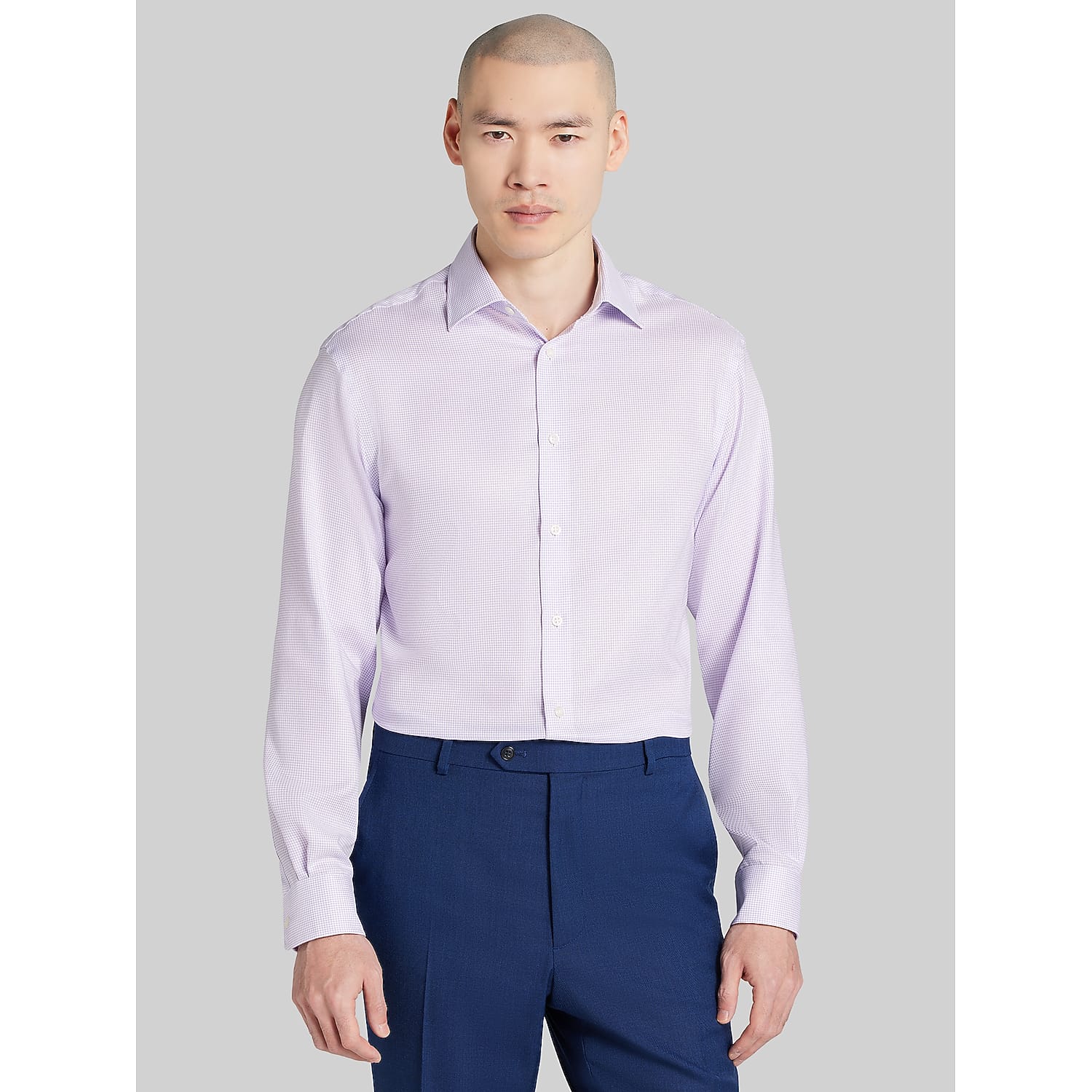 Joseph Abboud Classic Fit Mini Check Dress Shirt in Lavender Purple – Men’s Long Sleeve Button-Up, Size 15 1/2 32/33