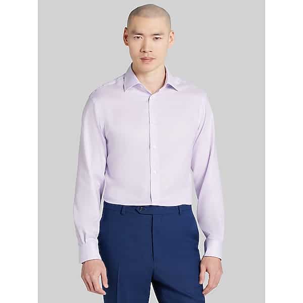 Joseph Abboud Men's Classic Fit Mini Check Spread Collar Dress Shirt Lavender - Size: 15 34/35