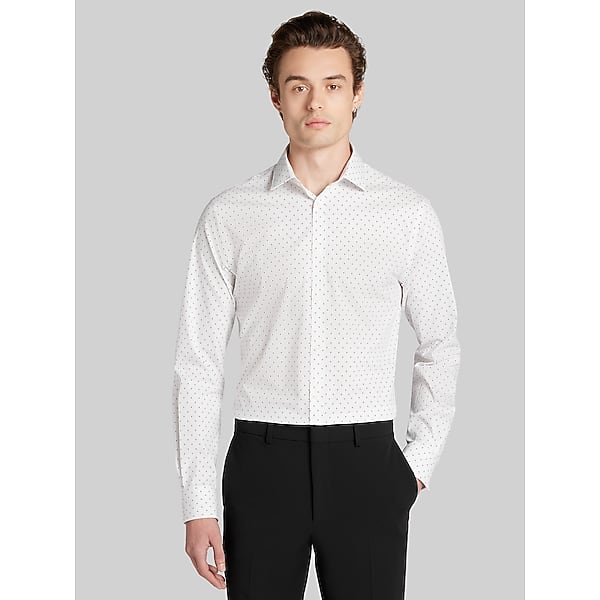Egara Men's Skinny Fit Spread Collar Dress Shirt White/Black - Size: 16 1/2 32/33