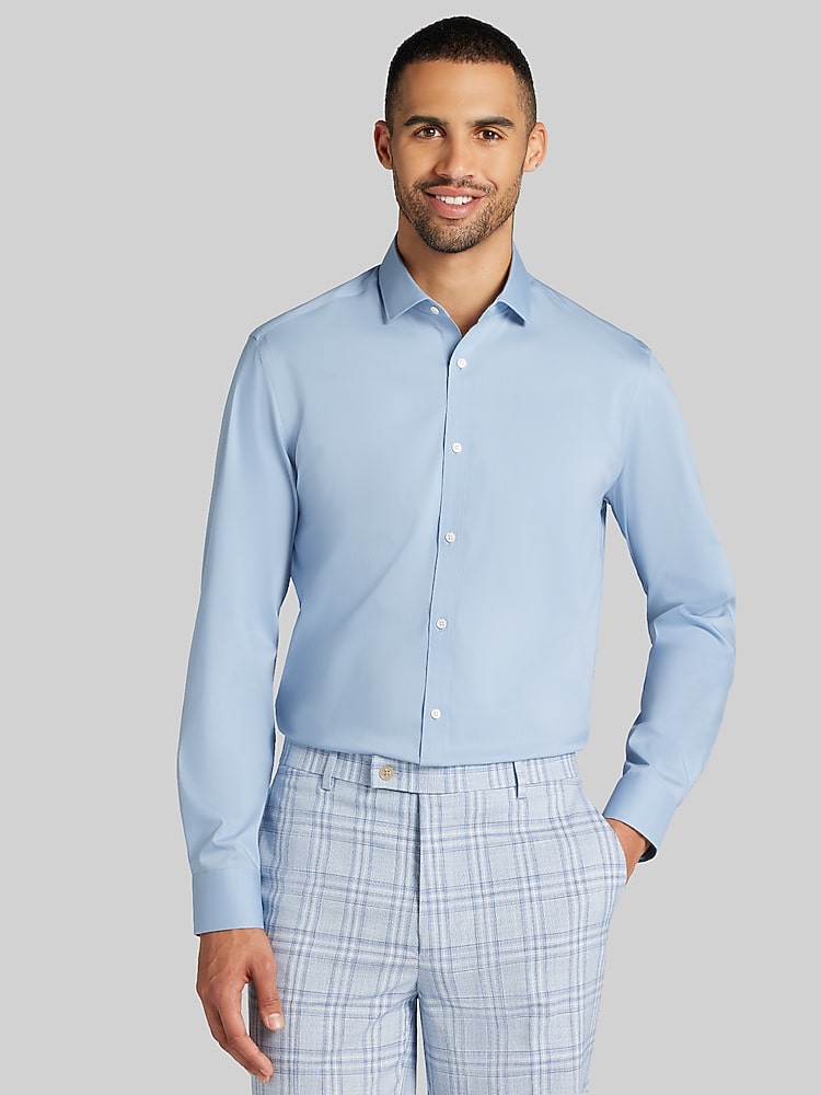 Egara Big & Tall Men's Skinny Fit Solid Dress Shirt , Lt Blue / Yellow - Size: 20 36/37