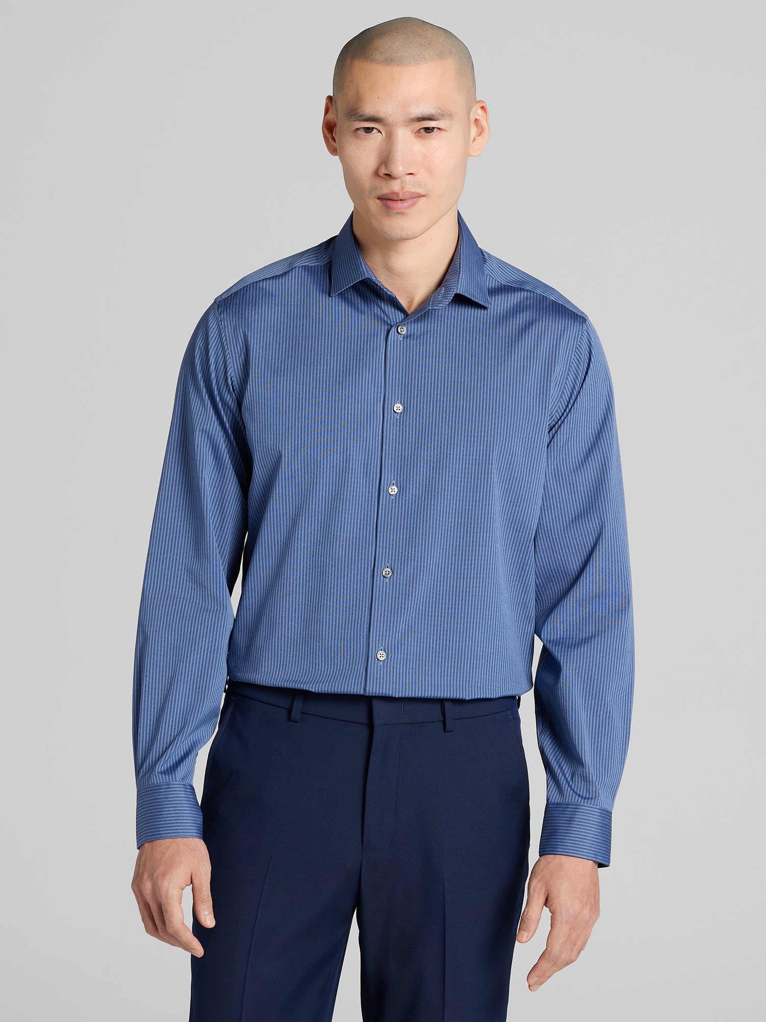 blue and white striped dress shirt and tie Slim blue striped shirt with spread collar main image 1