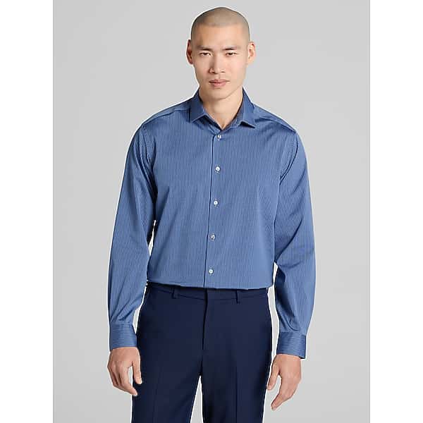 Awearness Kenneth Cole Men's Slim Fit Stripe Dress Shirt Navy/Blue - Size: 17 34/35