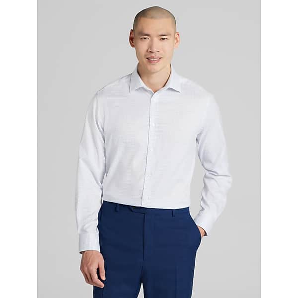 Awearness Kenneth Cole Big & Tall Men's Slim Fit Check Dress Shirt White/Blue - Size: 18 32/33