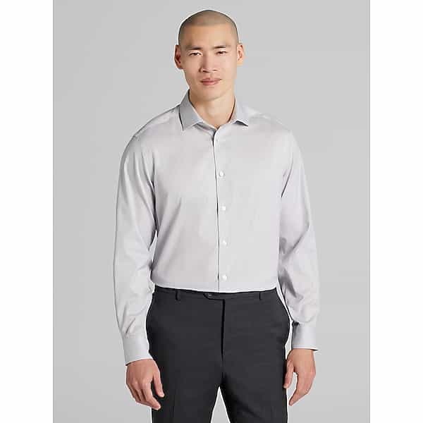 Awearness Kenneth Cole Big & Tall Men's Slim Fit Small Check Dress Shirt Grey/Black - Size: 22 34/35