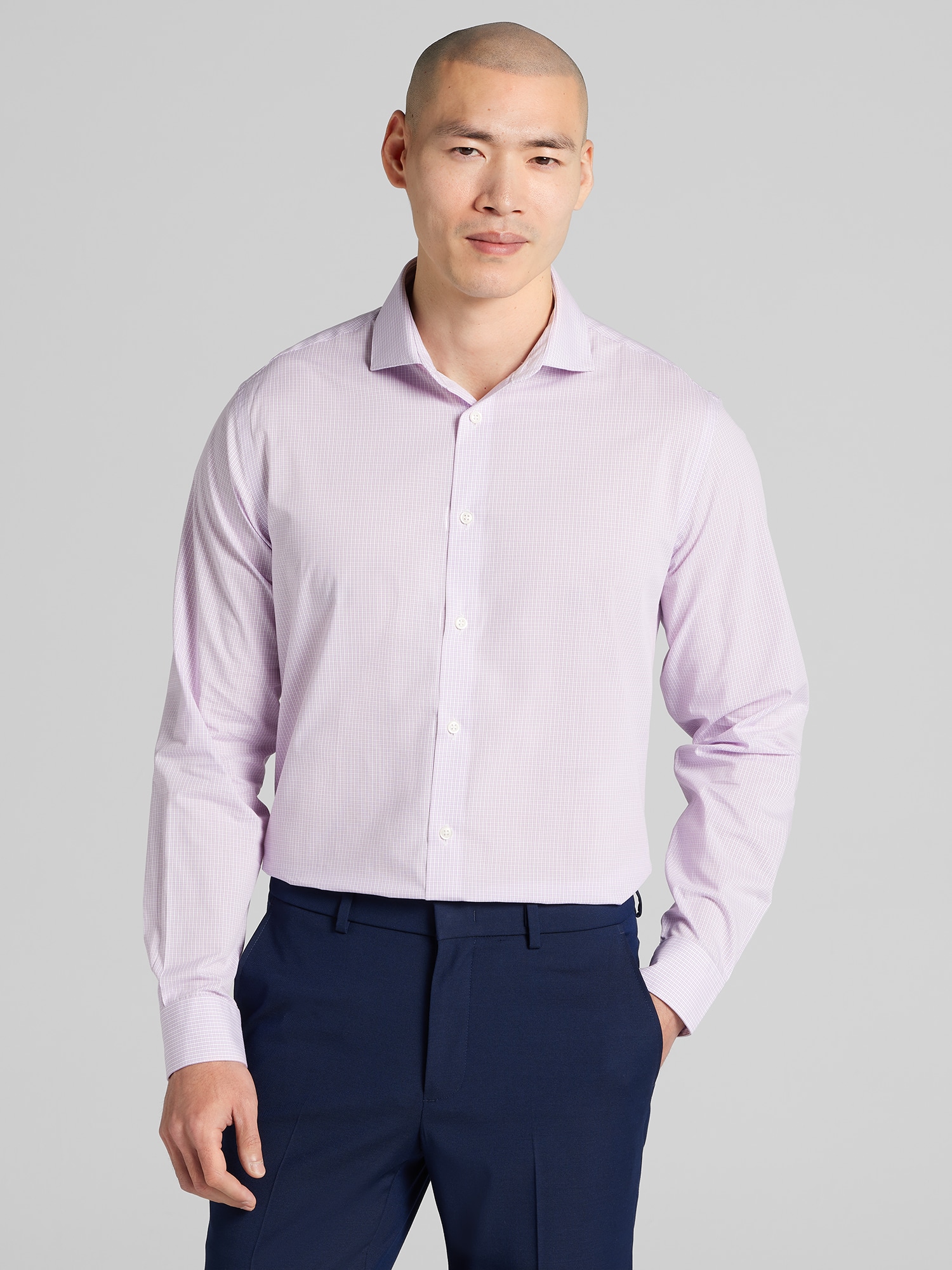 Slim Fit Mini Check Dress Shirt | Lavender - Size: 17 34/35