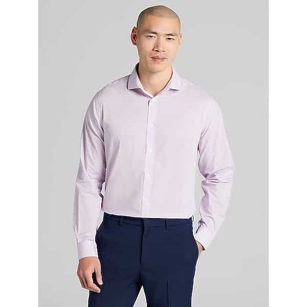 Wilke-Rodriguez Men's Slim Fit Mini Check Dress Shirt Lavender - Size: 16 34/35