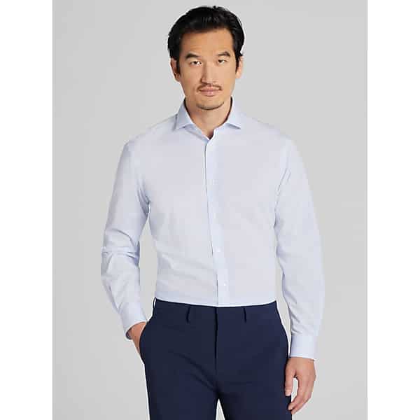 Wilke-Rodriguez Big & Tall Men's Slim Fit Mini Check Dress Shirt Blue - Size: 18 34/35