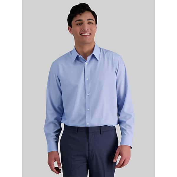 Haggar Men's Classic Fit Weave Pattern Dress Shirt Blue Fancy - Size: 16 1/2 34/35