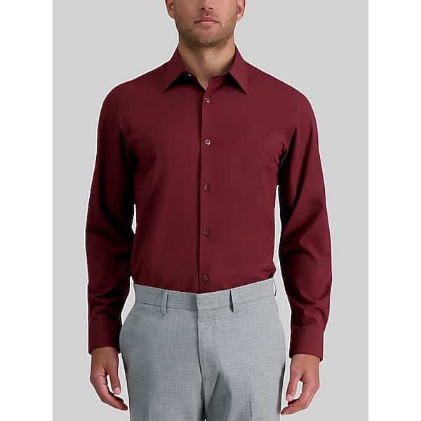 Haggar Men's Slim Fit Dress Shirt Burgundy Solid - Size: 15 34/35