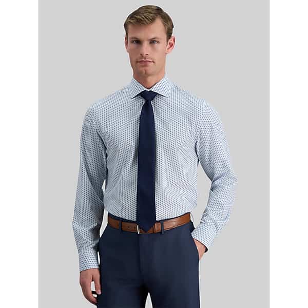 Haggar Men's Slim Fit Geo Patterned Dress Shirt Teal - Size: 15 32/33