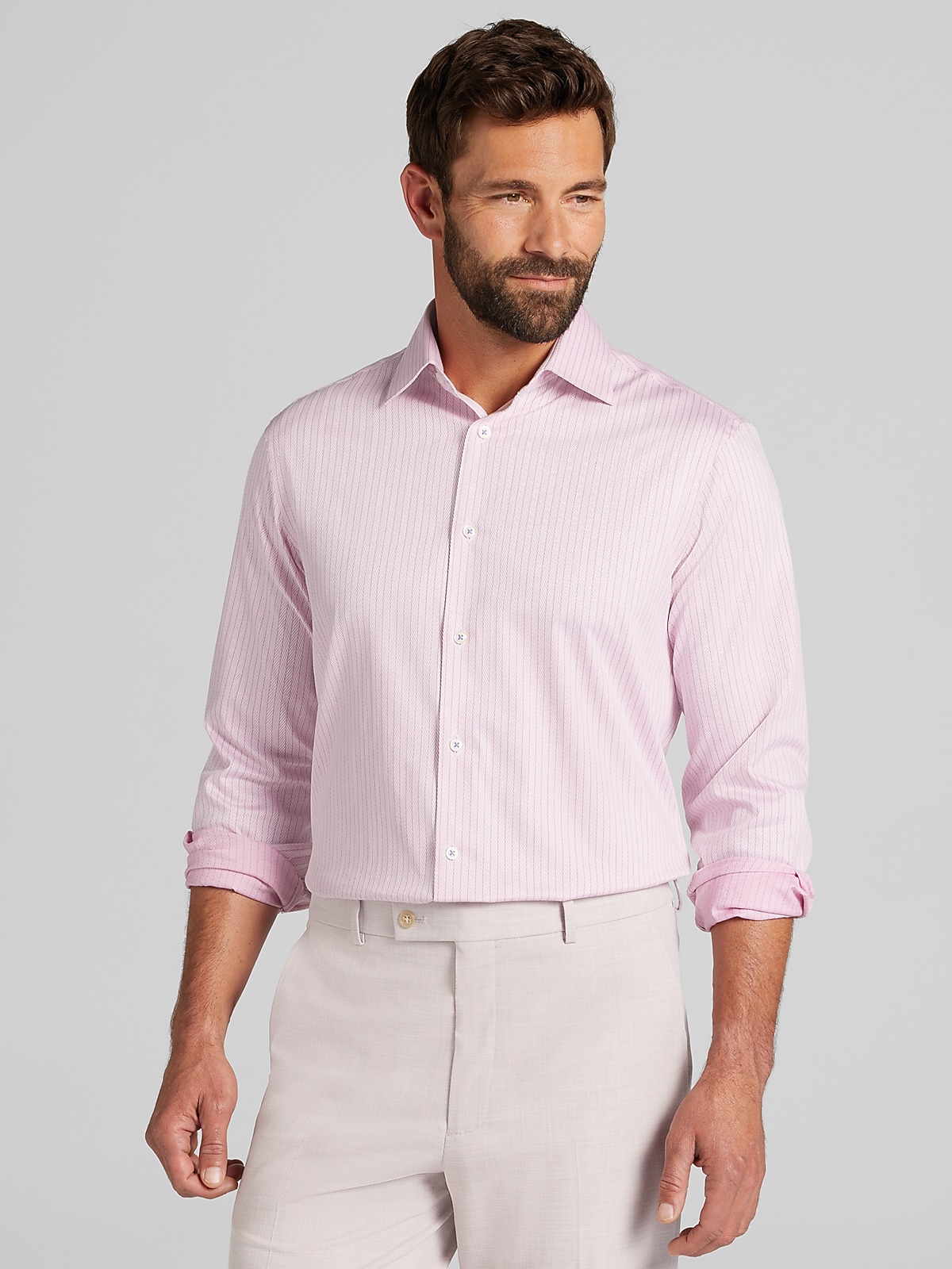strapless open back dress Men's Regular Fit Pink Long Sleeve Button Shirt main image 1