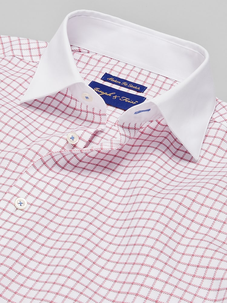 Joseph & Feiss Modern Fit Check Dress Shirt, Burgundy | Men's Wearhouse