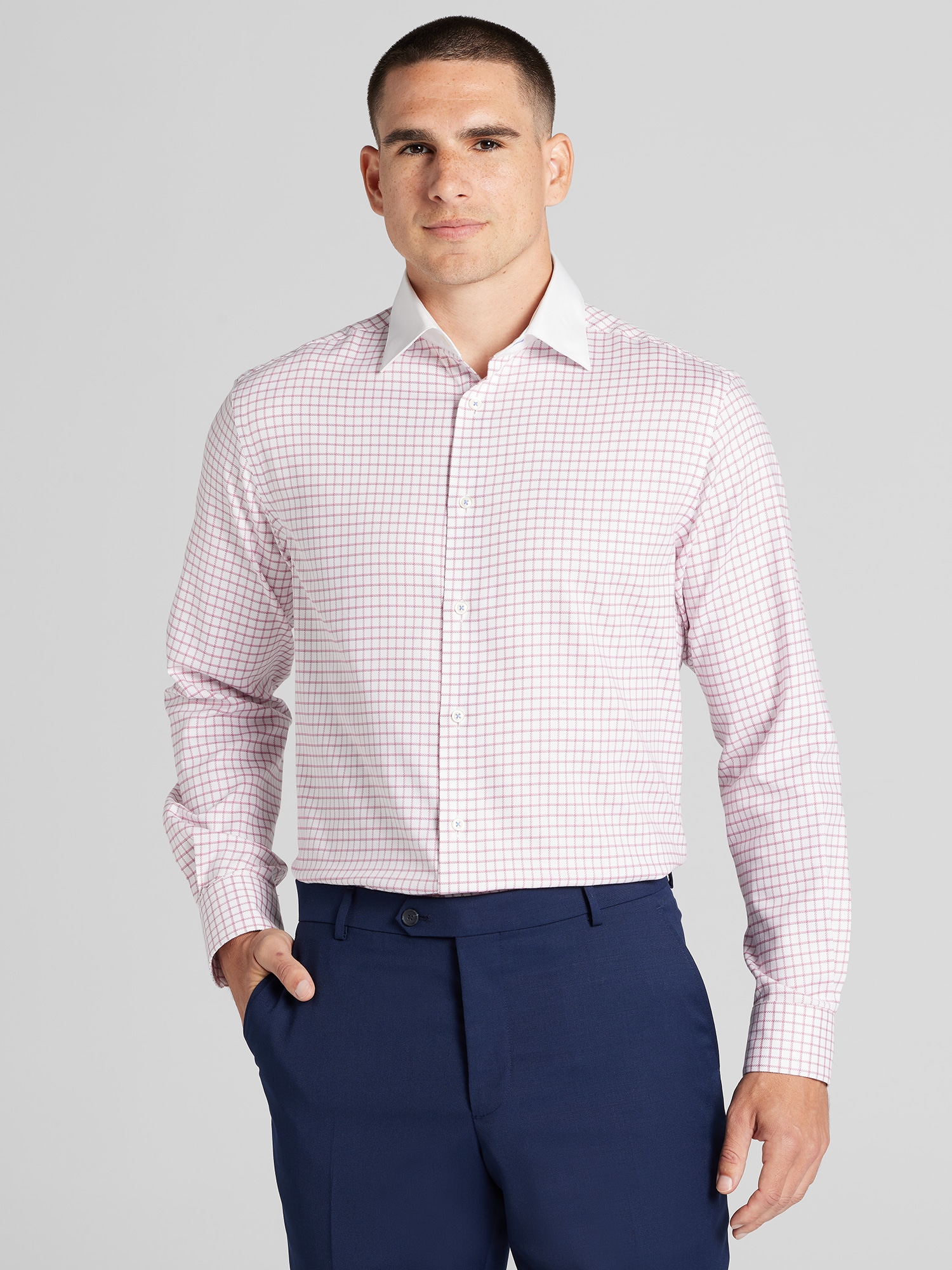 burgundy and white dress shirt DANIEL ELLISSA SOLID BODY White COLLAR BASIC FRENCH CUFF SHIRT DS3825P2 BURGUNDY 22.5 6/7 main image 1