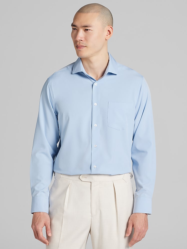 Joseph & Feiss Big & Tall Men's Slim Fit 4-Way Stretch Dress Shirt , Lt Blue Solid - Size: L 36/37