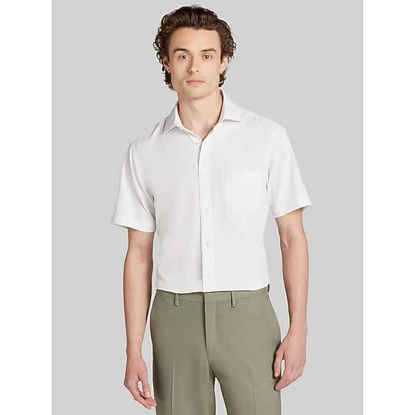 Joseph & Feiss Men's Slim Fit Short Sleeve 4-Way Stretch Dress Shirt White Solid - Size: Boys 16