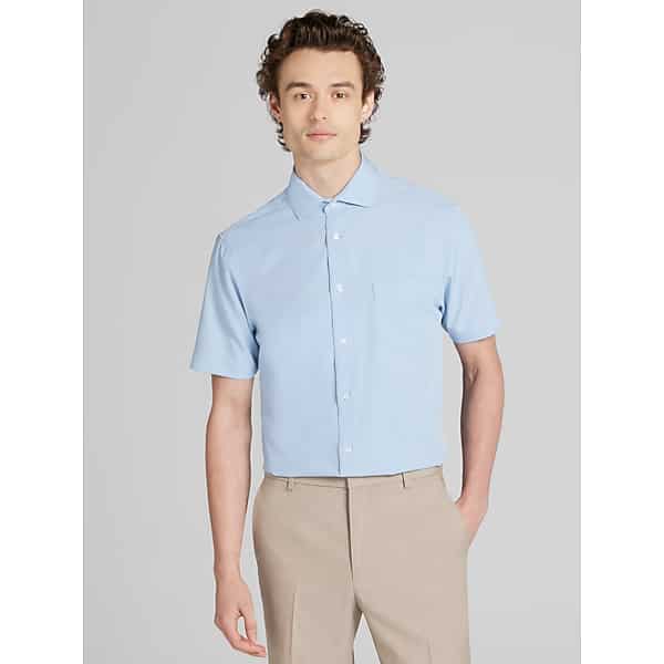 Joseph & Feiss Big & Tall Men's Slim Fit Short Sleeve Dress Shirt Lt Blue Solid - Size: L 36/37