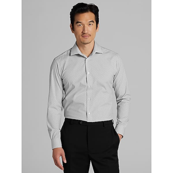Awearness Kenneth Cole Men's Slim Fit Mini Check Dress Shirt Grey - Size: 16 1/2 32/33