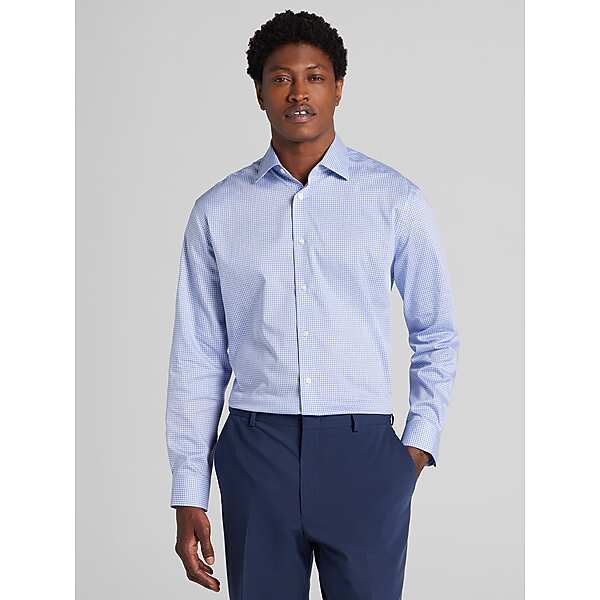 Joseph Abboud Big & Tall Men's Classic Fit Check Dress Shirt Blue - Size: 18 1/2 36/37