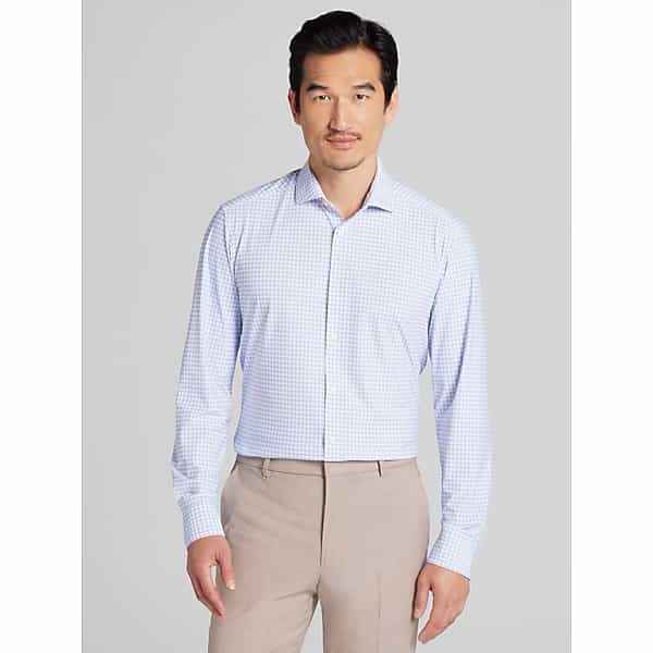 Awearness Kenneth Cole Men's CHILLFLEX Slim Fit Check 4-Way Stretch Dress Shirt Blue - Size: 15 34/35