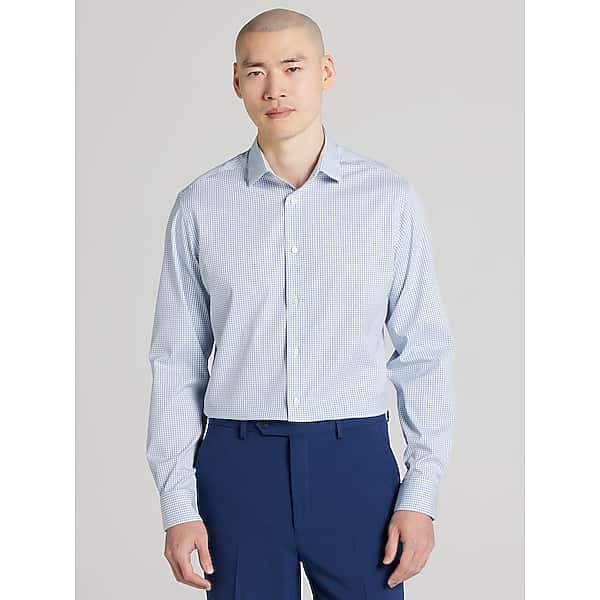 Awearness Kenneth Cole Big & Tall Mens Slim Fit Spread Collar Purple Check Dress Shirt Navy - Size: 19 34/35