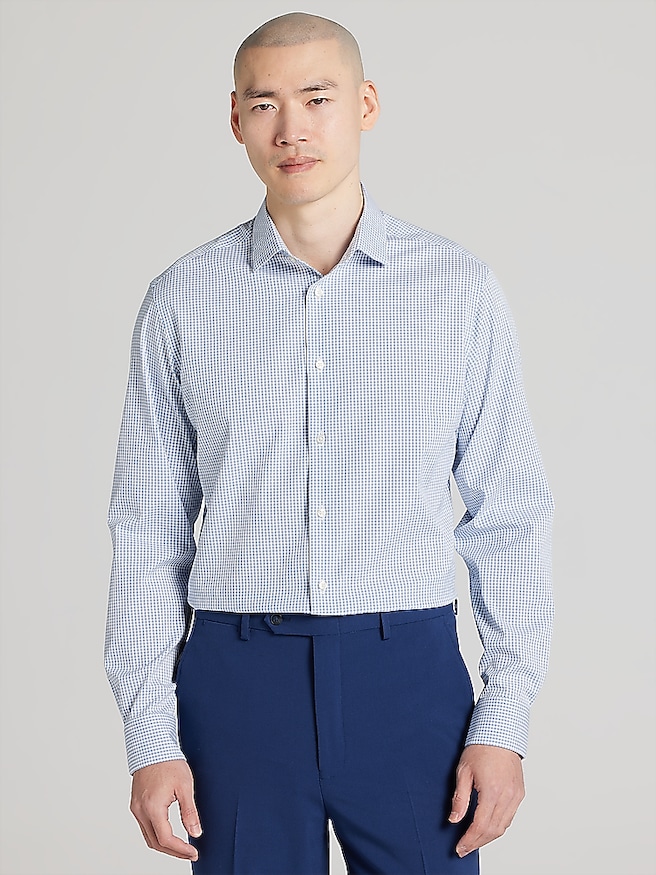 Awearness Kenneth Cole Slim Fit Spread Collar Purple Check Dress Shirt Navy
