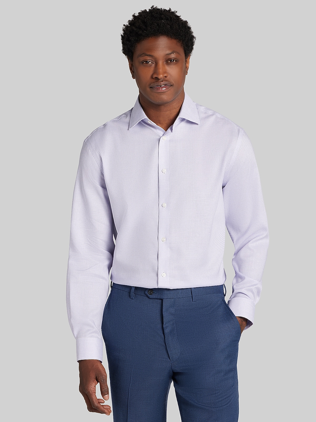 mauve dress shirt for men Light Purple Classic Fit  Italy Direct 65% Polyester Hisdern Lavender Cloud Stretch Dress