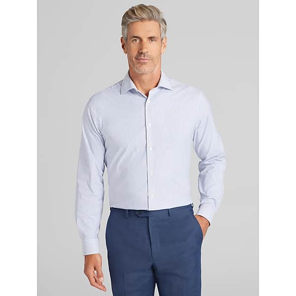 Joseph Abboud Big & Tall Men's Modern Fit Stripe Performance Dress Shirt Blue - Size: 19 34/35