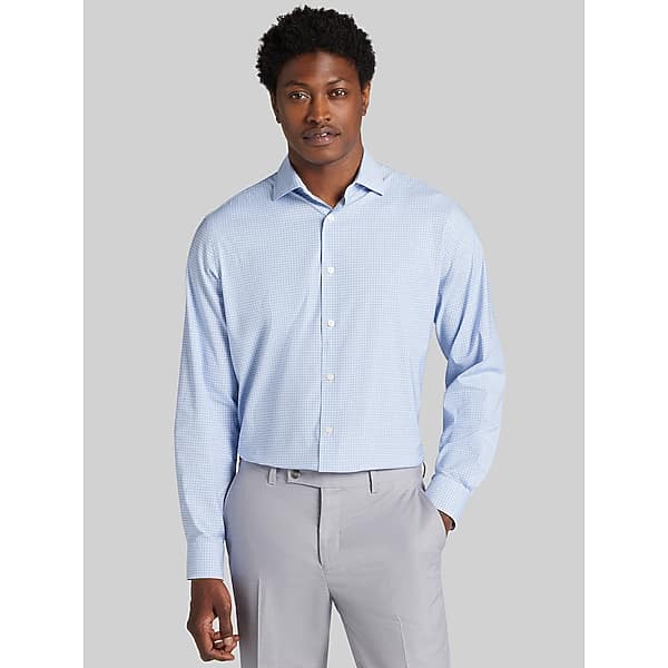 Joseph Abboud Big & Tall Men's Modern Fit Plaid Performance Dress Shirt Blue - Size: 16 1/2 36/37